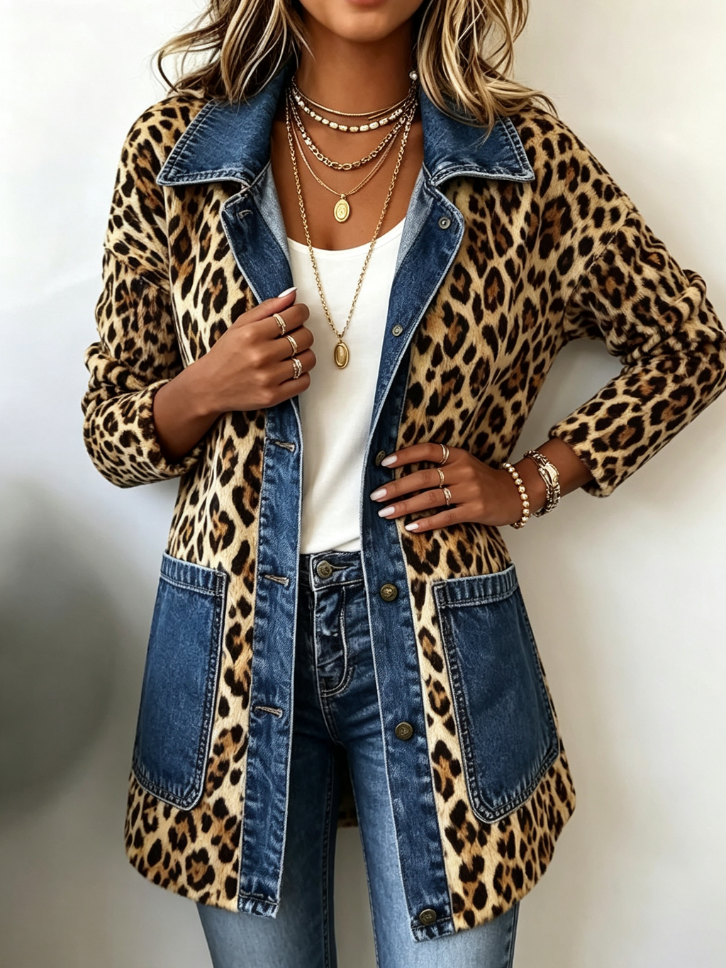 Charo | Blazer Largo de Leopardo con Vaquero