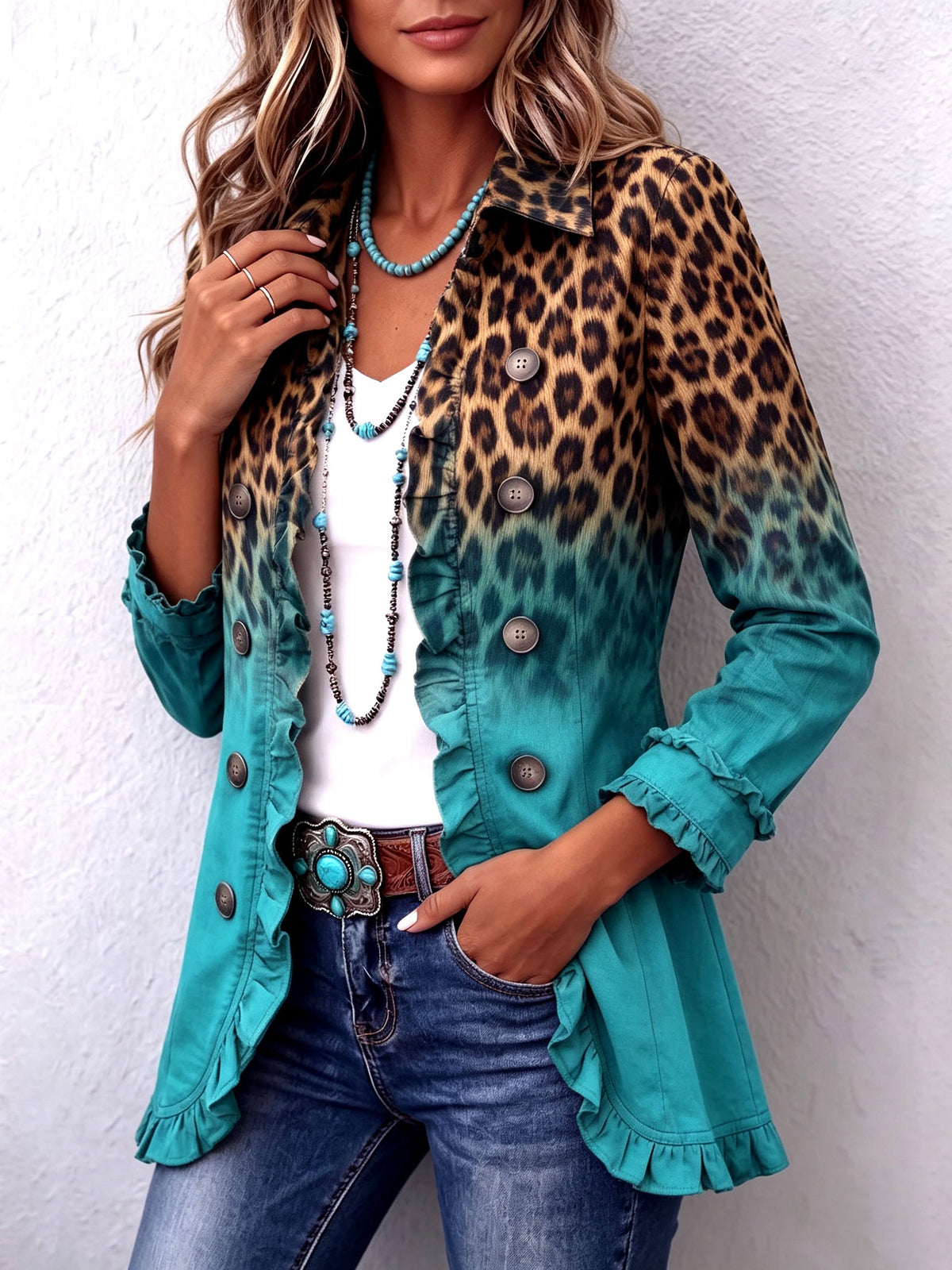 Rosa María | Blazer Leopardo Degradado con Volantes