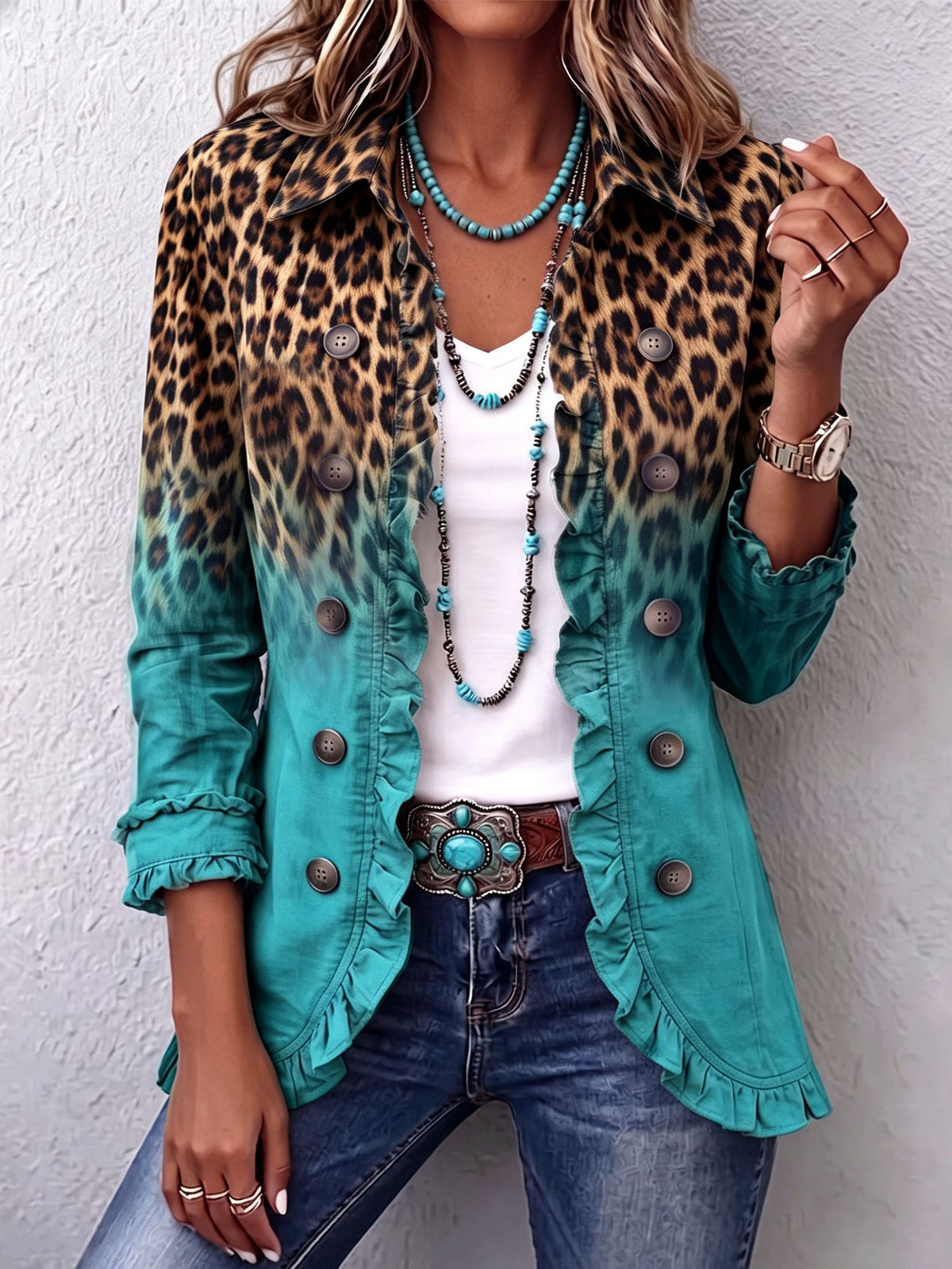 Rosa María | Blazer Leopardo Degradado con Volantes