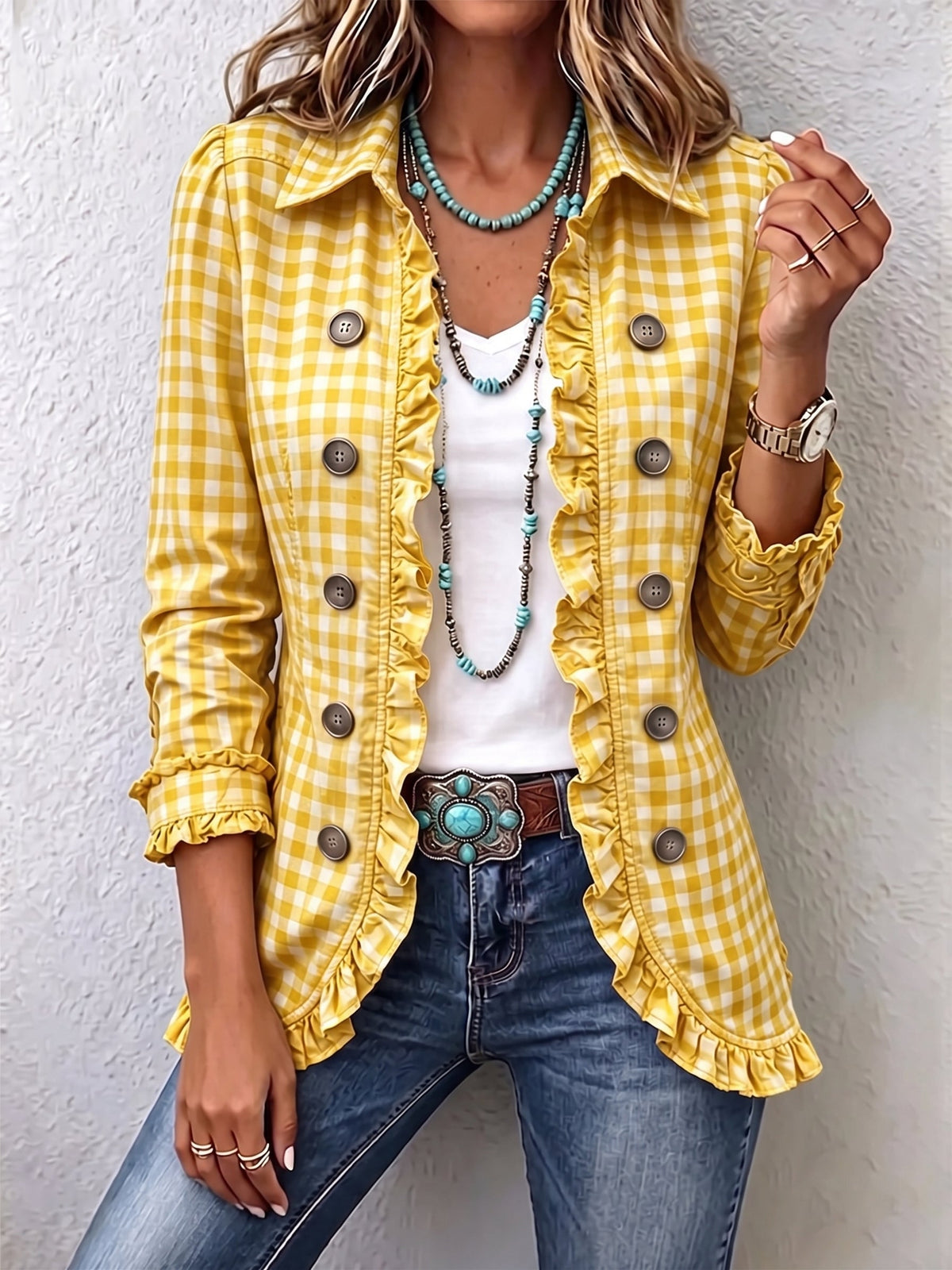 Rebeca | Blazer de Cuadros Vichy con Volantes
