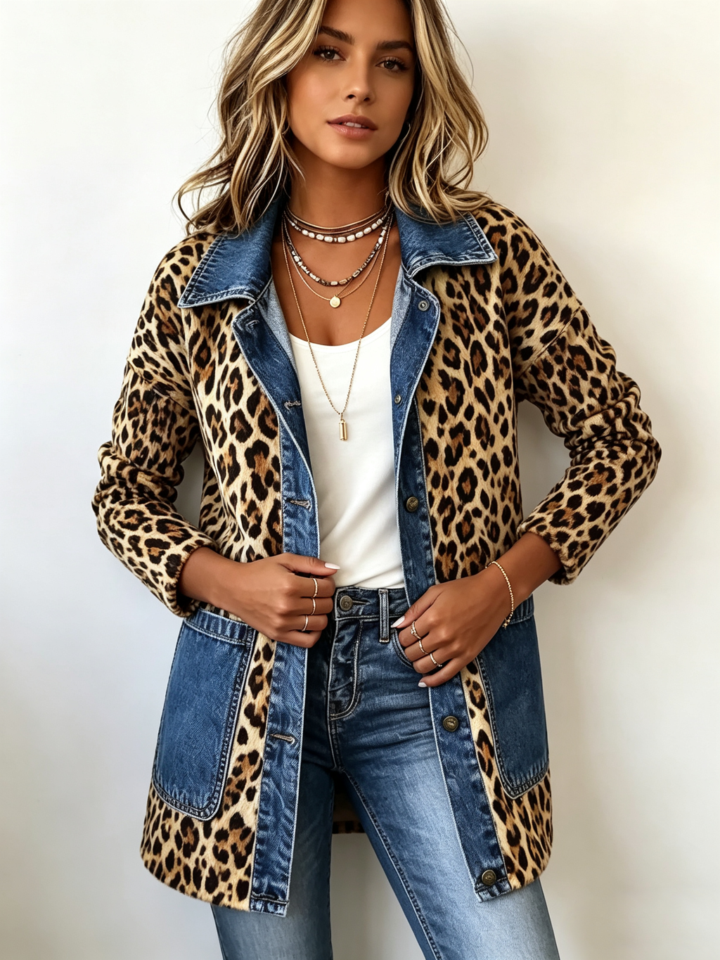 Charo | Blazer Largo de Leopardo con Vaquero