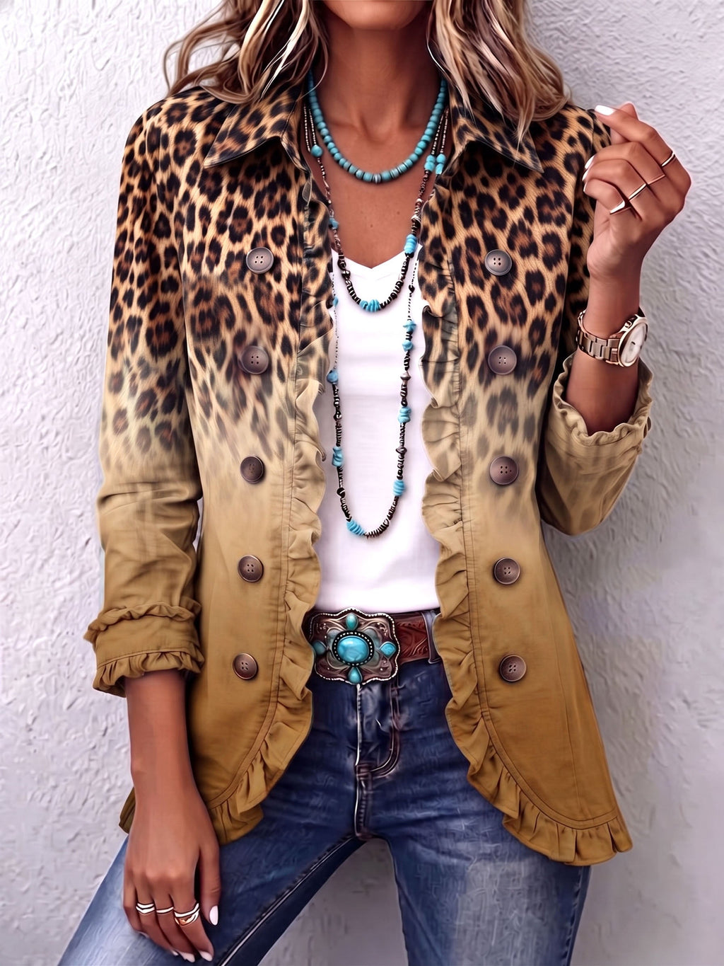 Rosa María | Blazer Leopardo Degradado con Volantes