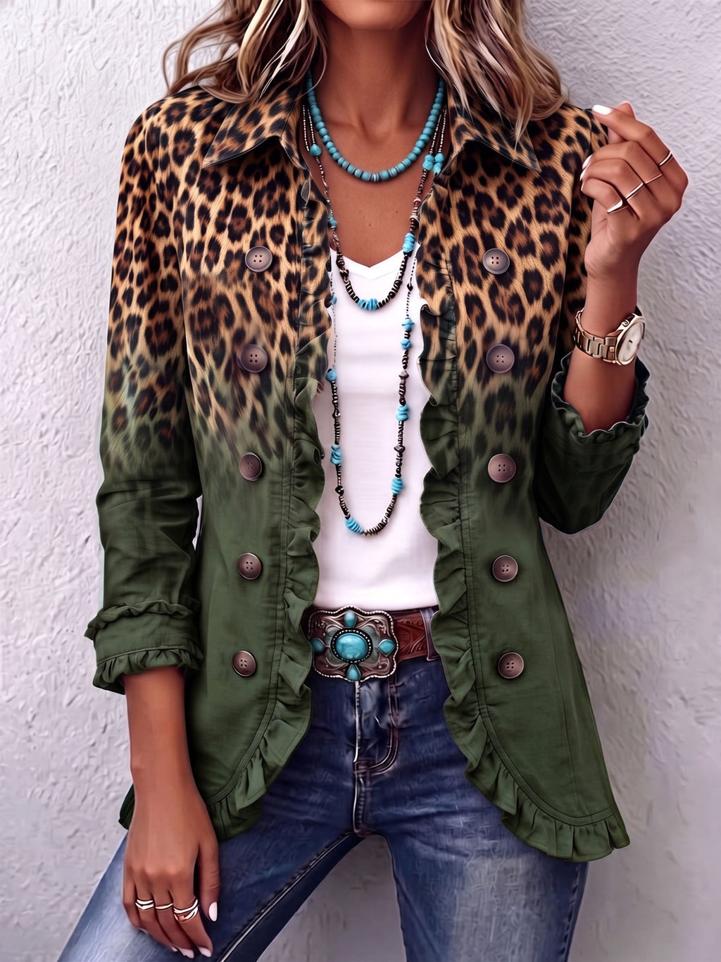 Rosa María | Blazer Leopardo Degradado con Volantes